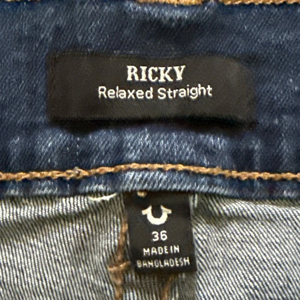 True Religion Ricky Jeans Men 36x31 Dark Wash Blue Relaxed Straight Stretch